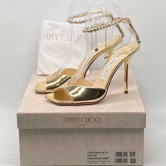Jimmy Choo Saeda 100MM Metallic Leather Sandals size 37.5 - Picture 13 of 15